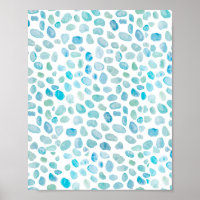Abstract Sea Glass Blue Dot Ocean Pattern Poster