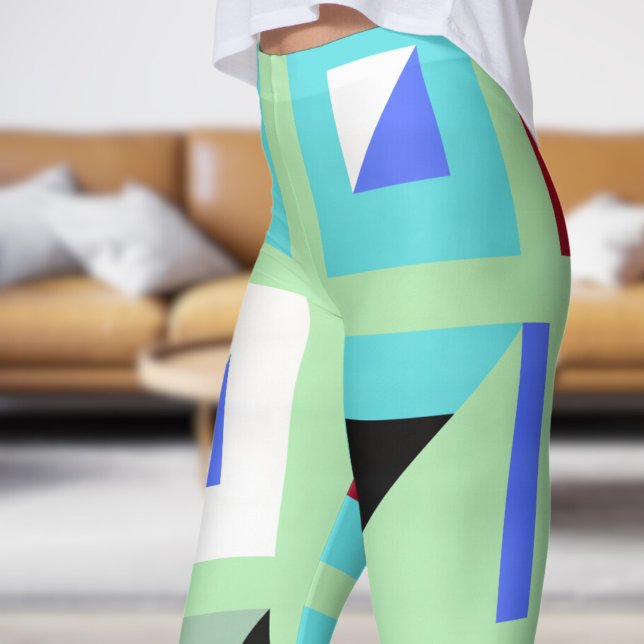 Abstract Sea Green Mosaic Pattern Leggings (Signs on Sea Green Leggings)