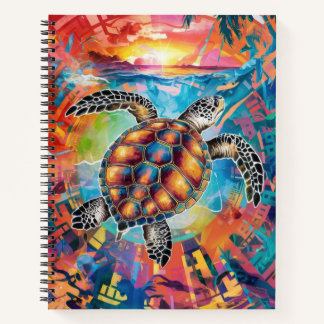  Abstract Sea Turtle Swimming Art Notebook