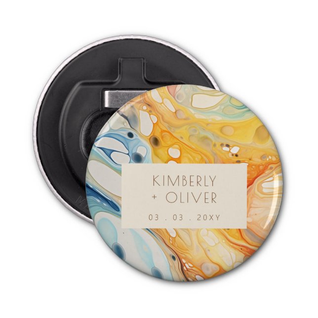 Abstract Sea Waves and Sand Stones Beach Wedding Bottle Opener (Front)