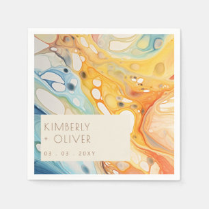 Abstract Sea Waves and Sand Stones Beach Wedding Napkin