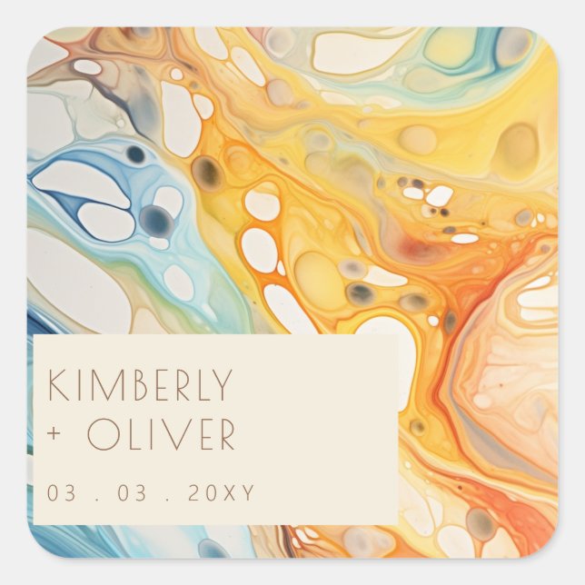 Abstract Sea Waves and Sand Stones Beach Wedding Square Sticker (Front)