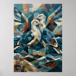 Abstract Seagull Coastal Ocean Geometric Painting Poster