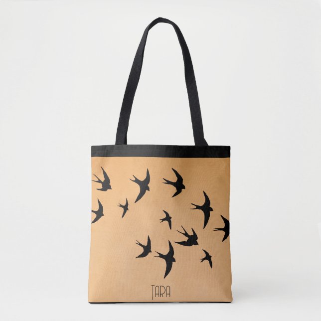 Abstract Seagull Silhouette Flying Bird Sunset Tote Bag (Front)