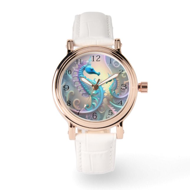 Abstract Seahorses Pastel Fractal Art, Watch (Front)