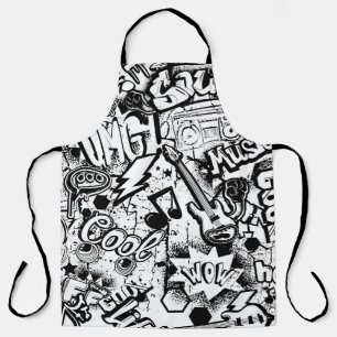 Abstract seamless black and white comics graffiti  apron
