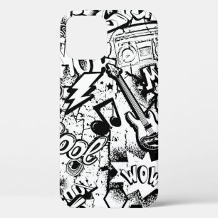 Abstract seamless black and white comics graffiti iPhone 12 case