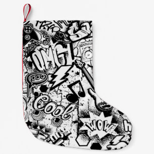 Abstract seamless black and white comics graffiti small christmas stocking