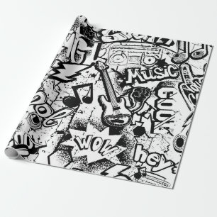 Abstract seamless black and white comics graffiti wrapping paper