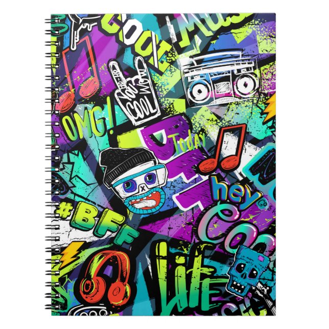 Abstract seamless cartoon pattern. Repeated with m Notebook (Front)