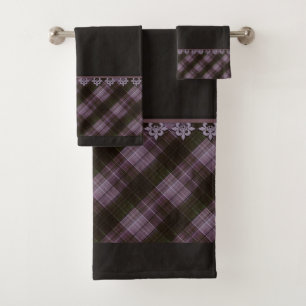Abstract seamless chequered plaid black brown tart bath towel set