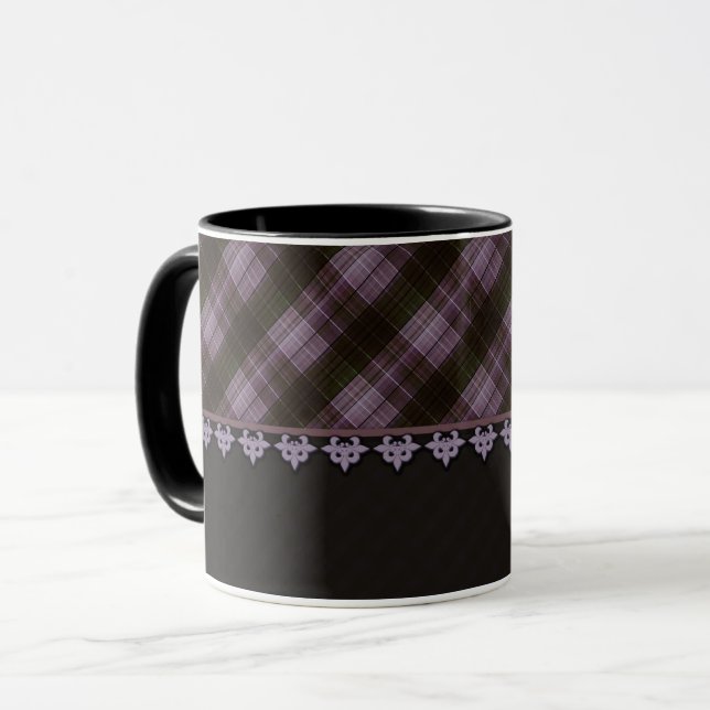 Abstract seamless chequered plaid black brown tart mug (Front Left)