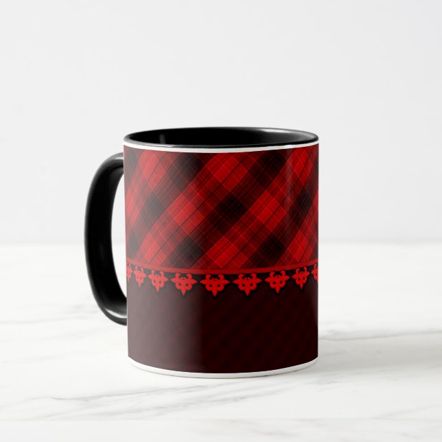 Abstract seamless chequered plaid red brown tartan mug (Front Left)