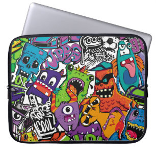 Abstract seamless comics monsters. Cartoon mutant Laptop Sleeve