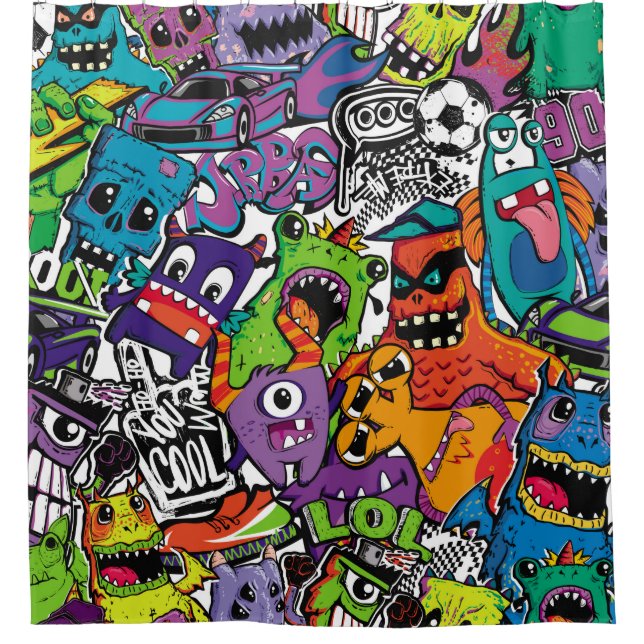 Abstract seamless comics monsters. Cartoon mutant  Shower Curtain (Front)