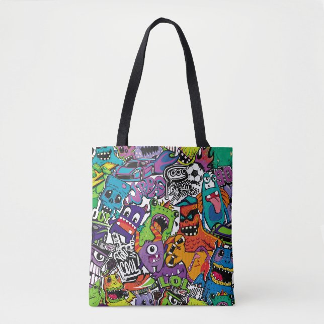 Abstract seamless comics monsters. Cartoon mutant  Tote Bag (Front)