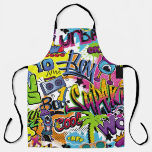 Abstract seamless comics pattern with palm tree, h apron