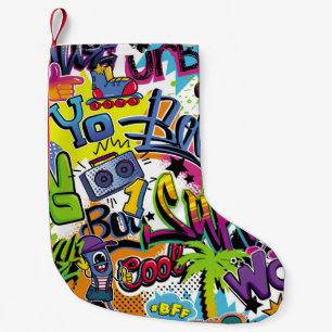 Abstract seamless comics pattern with palm tree, h small christmas stocking