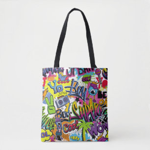 Abstract seamless comics pattern with palm tree, h tote bag