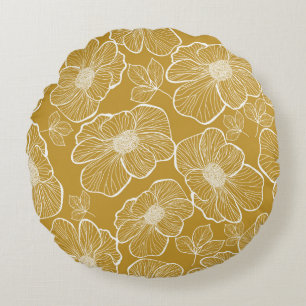 Abstract seamless floral pattern. Flowers backgrou Round Cushion