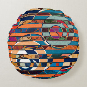 Abstract seamless geometrical stripes lined colorf round cushion