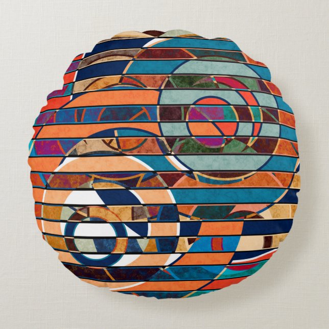 Abstract seamless geometrical stripes lined colorf round cushion (Front)