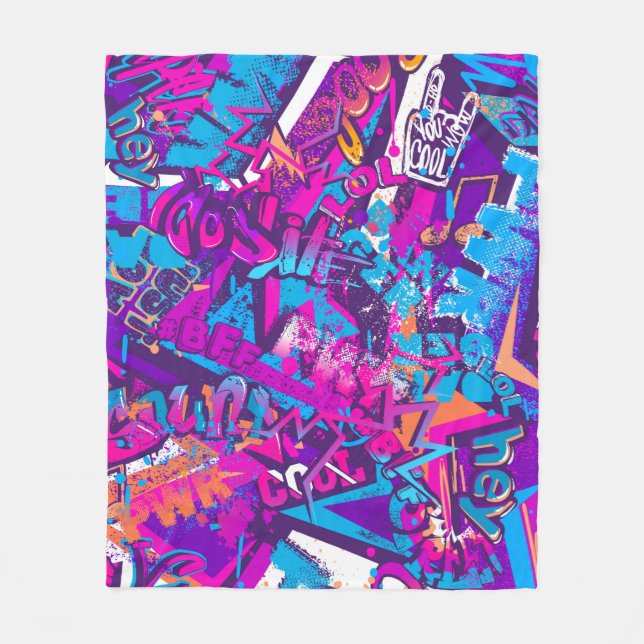 Abstract seamless graffiti words pattern. Grunge r Fleece Blanket (Front)