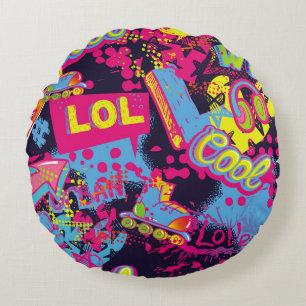Abstract seamless grunge teenagers pattern. Comics Round Cushion