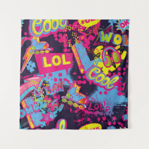 Abstract seamless grunge teenagers pattern. Comics Tapestry