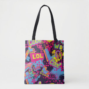 Abstract seamless grunge teenagers pattern. Comics Tote Bag