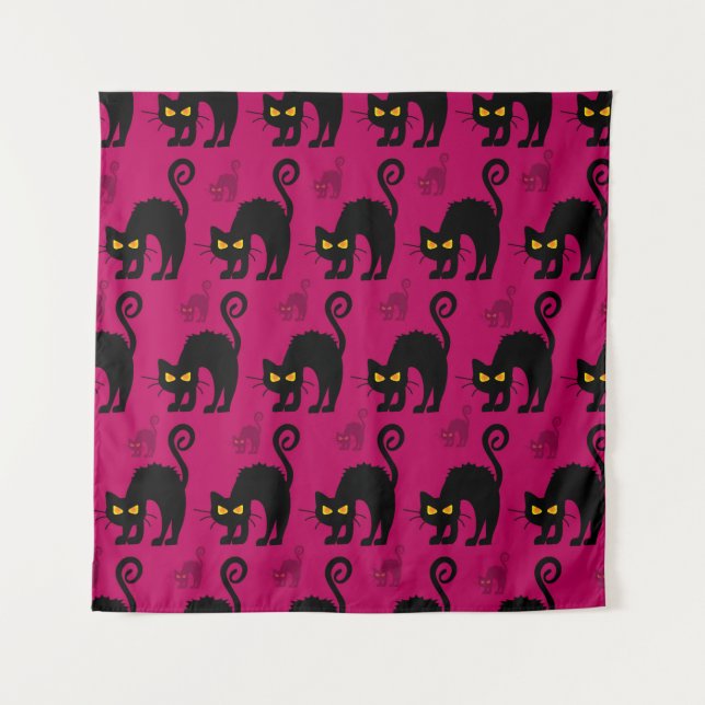 Abstract seamless halloween cat pattern. Creative  Tapestry (Front)
