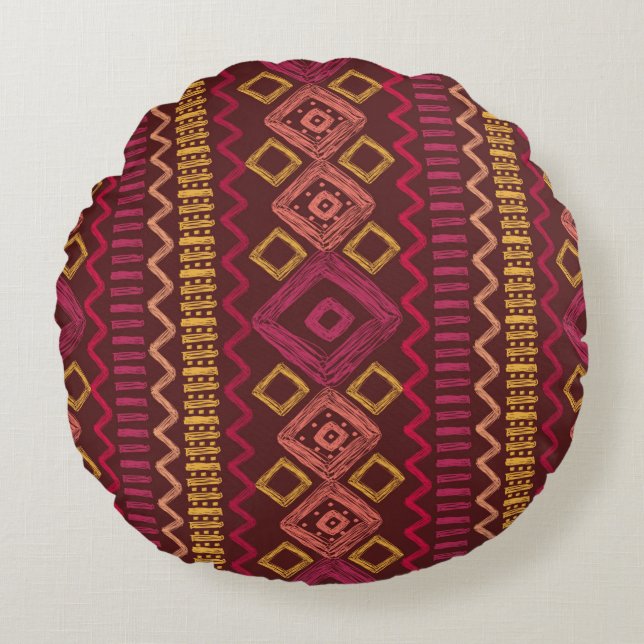 Abstract seamless hand drawn ethnic pattern. round cushion (Front)