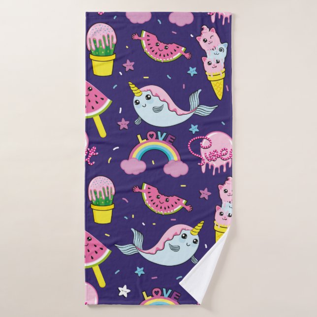 Abstract seamless ice cream pattern. Creative vint Bath Towel (Bath Towel)