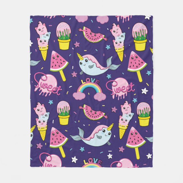 Abstract seamless ice cream pattern. Creative vint Fleece Blanket (Front)