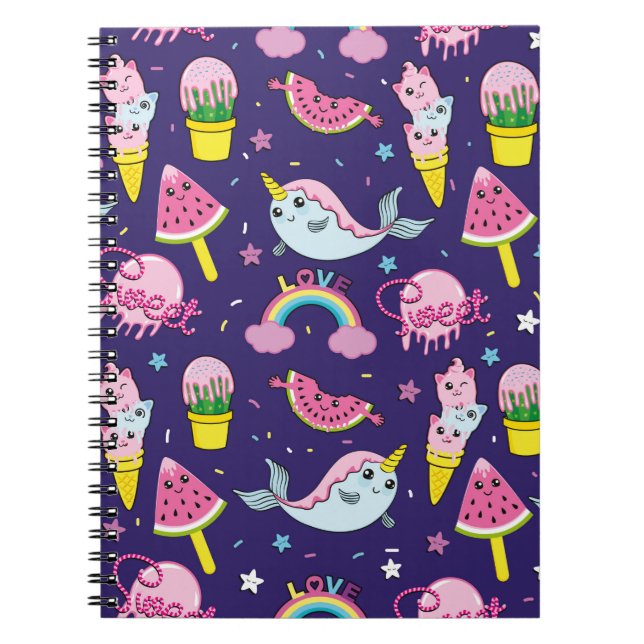 Abstract seamless ice cream pattern. Creative vint Notebook (Front)