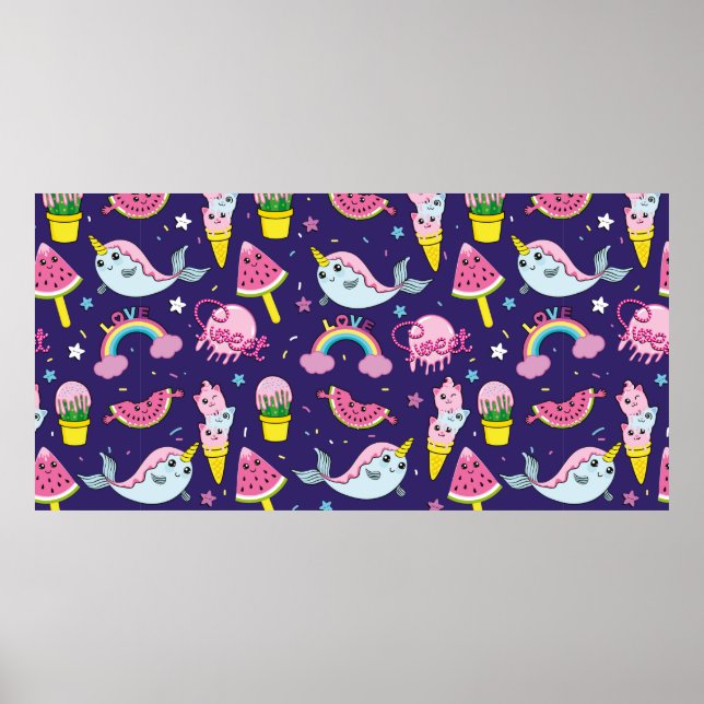 Abstract seamless ice cream pattern. Creative vint Poster (Front)