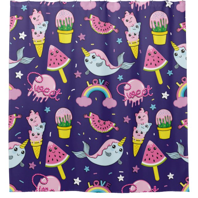 Abstract seamless ice cream pattern. Creative vint Shower Curtain (Front)