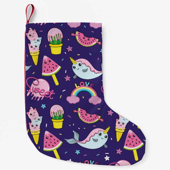 Abstract seamless ice cream pattern. Creative vint Small Christmas Stocking (Front)