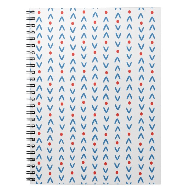 Abstract seamless pattern in blue and red on cream notebook (Front)