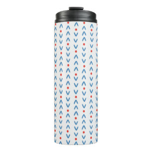 Abstract seamless pattern in blue and red on cream thermal tumbler