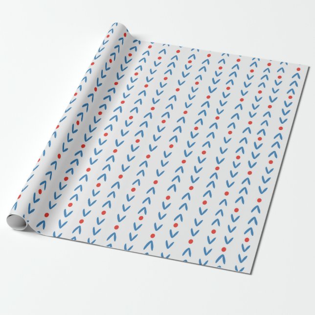 Abstract seamless pattern in blue and red on cream wrapping paper (Unrolled)