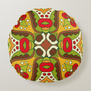 Abstract seamless pattern in oriental ethnic style round cushion