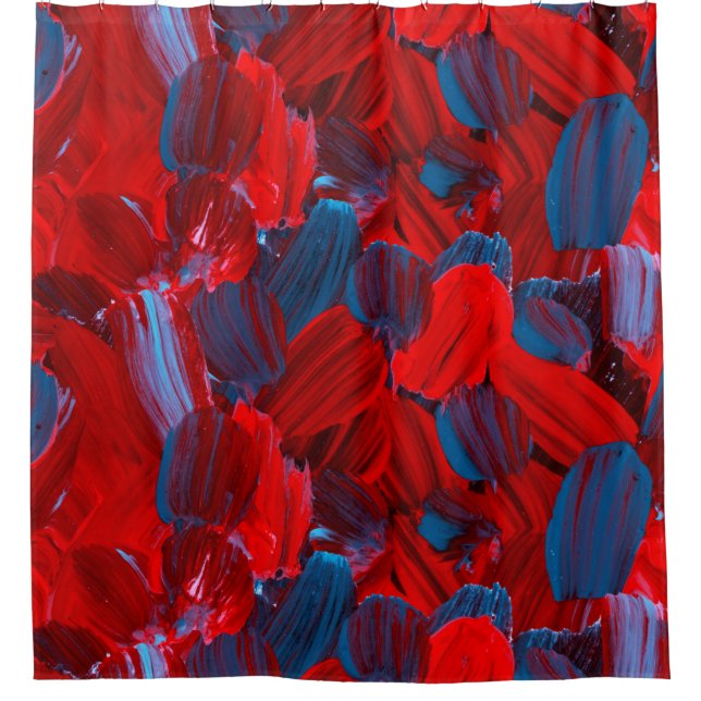 Abstract seamless pattern in red and blue colour shower curtain (Front)