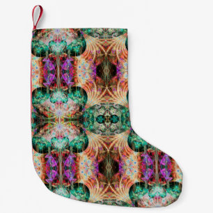 Abstract seamless pattern with flowers and decorat small christmas stocking