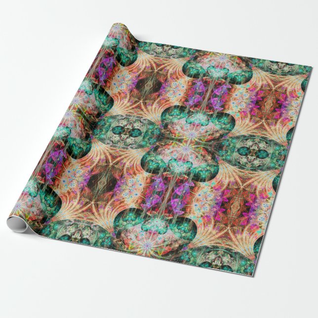 Abstract seamless pattern with flowers and decorat wrapping paper (Unrolled)