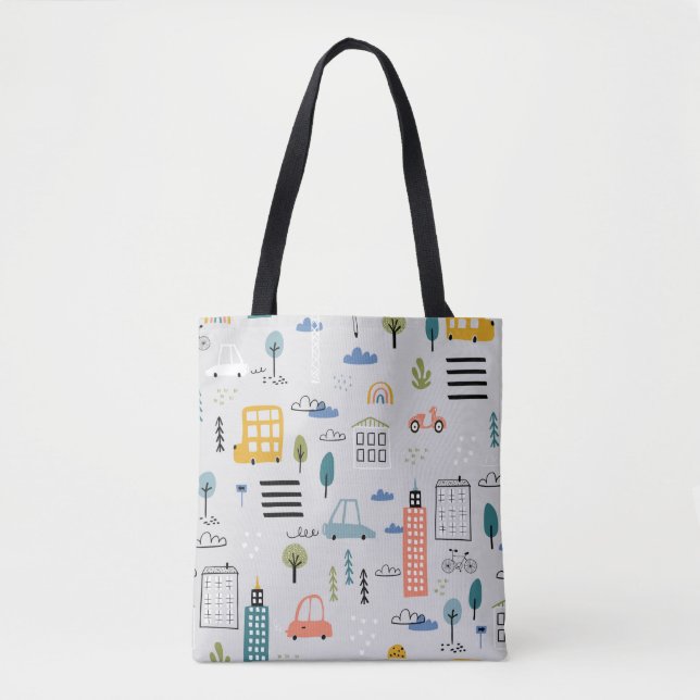 Abstract seamless pattern with hand drawn city des tote bag (Front)