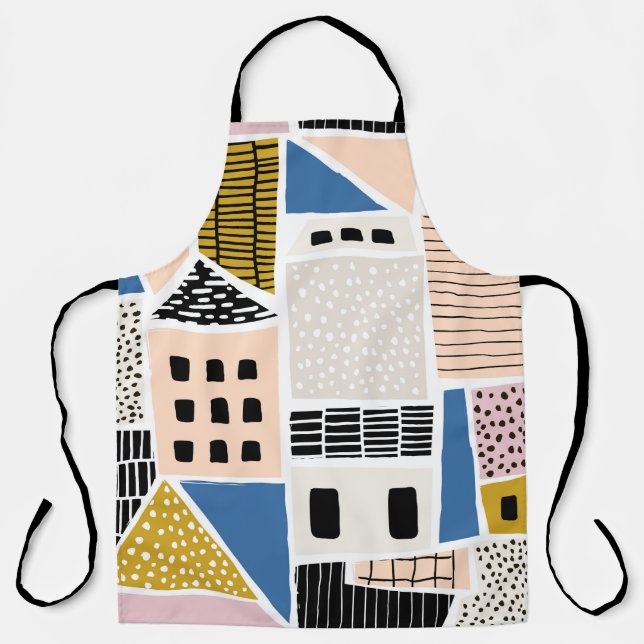 Abstract seamless pattern with houses with hand dr apron (Front)