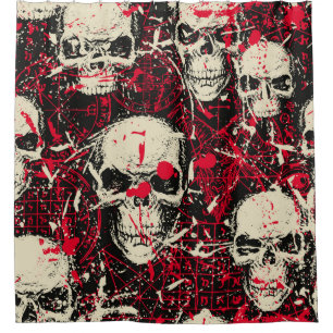 Abstract seamless pattern with sinister human skul shower curtain