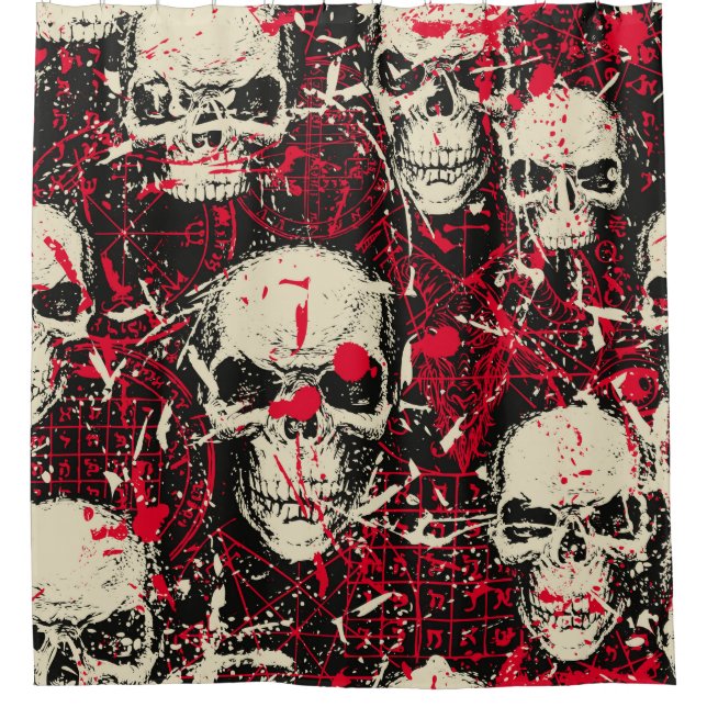 Abstract seamless pattern with sinister human skul shower curtain (Front)