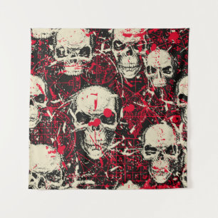 Abstract seamless pattern with sinister human skul tapestry